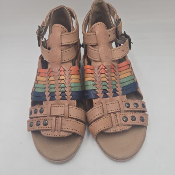 Womens Sz 6 Authentic Mexican Huarache Rainbow Real Woven Leather Sandals Boho - Picture 2 of 7